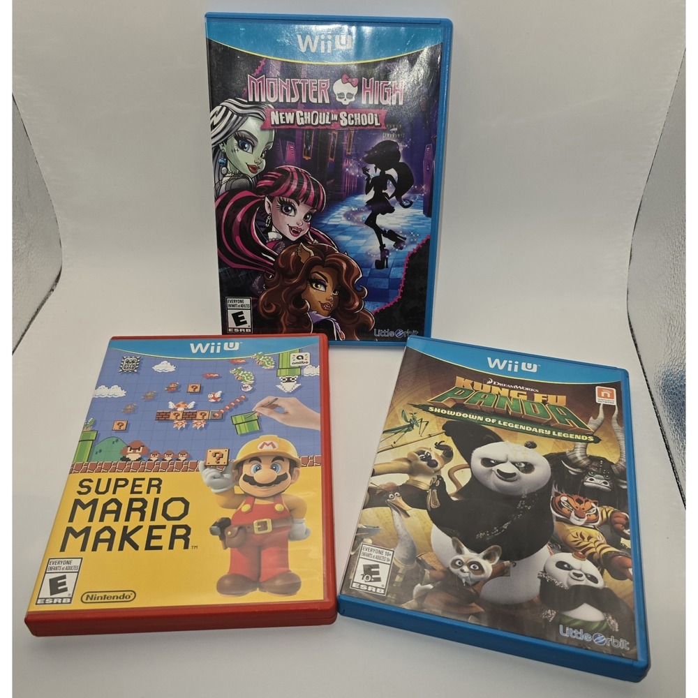 Nintendo Wii U Lot: Super Mario Maker, Monster High, Kung Fu Panda UNTESTED 1540